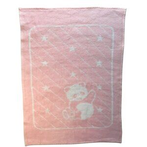 Santonja Reversible Blanket Vintage Panda Bear Pink & White Baby Acrylic Spain